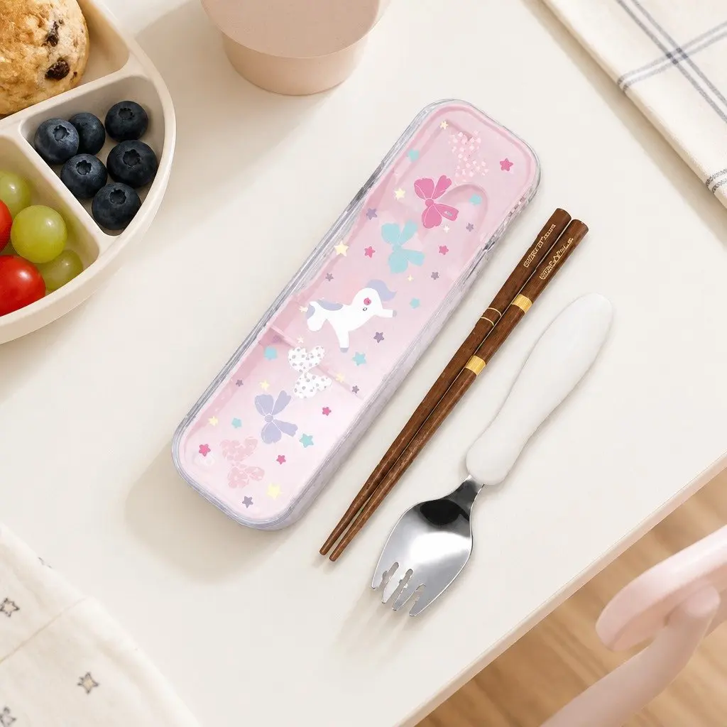 Portable Spork Set Unicorn Kids Hexagonal Chopsticks Sliding Storage