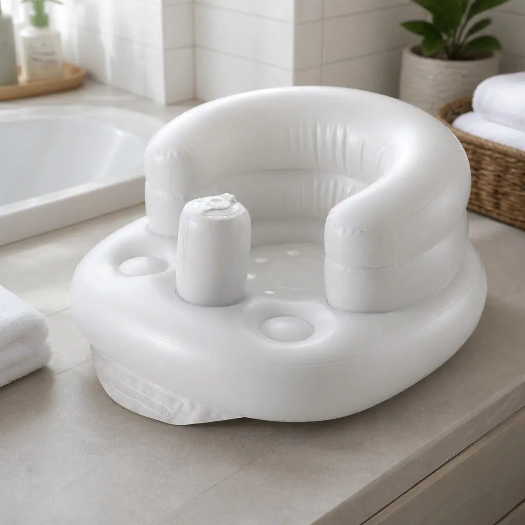 Inflatable Baby Chair Purple Gray Low Center Gravity Soft Air Cushion