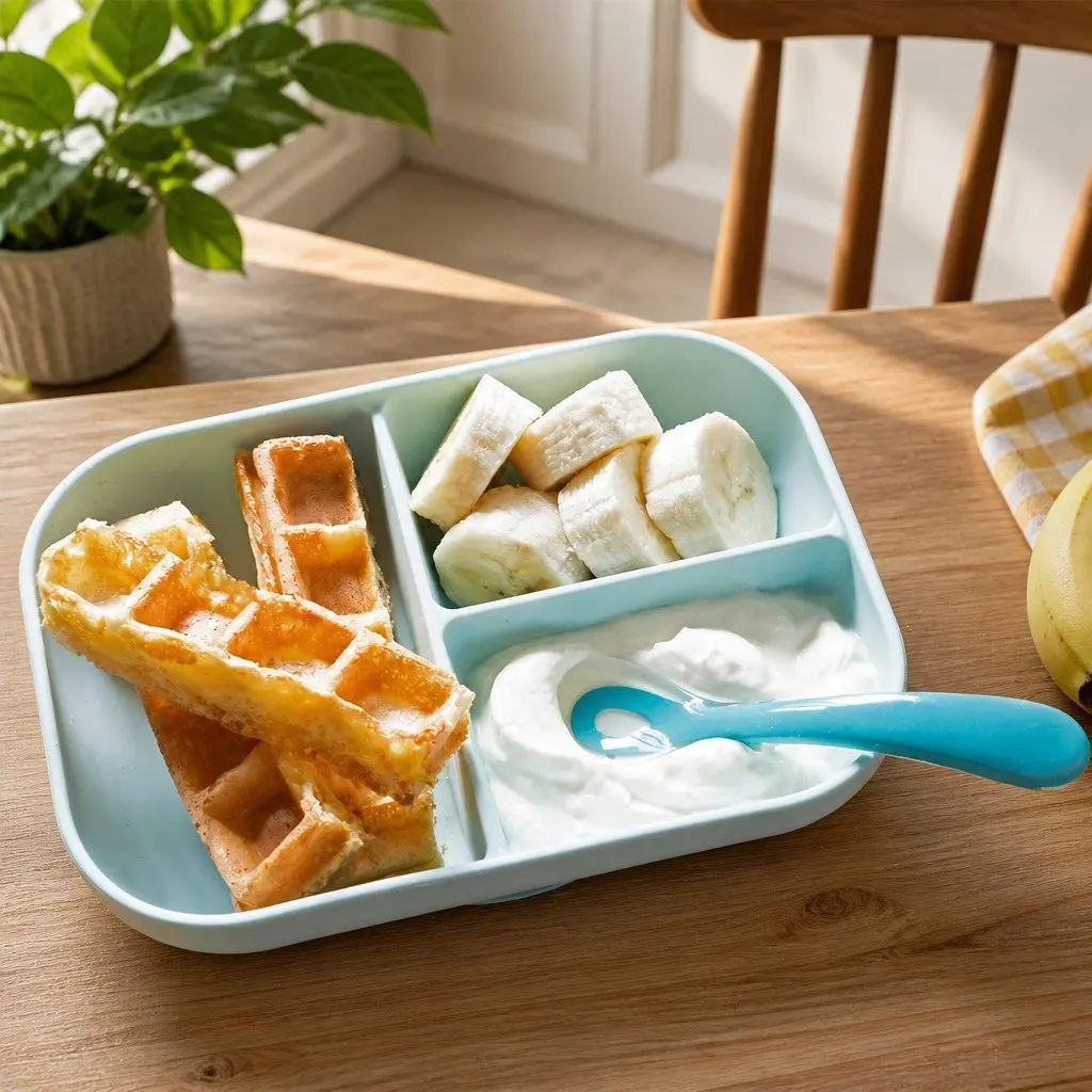 Silicone Suction Divided Plate Spoon Set Baby Mealtime Feeding Tableware Blue