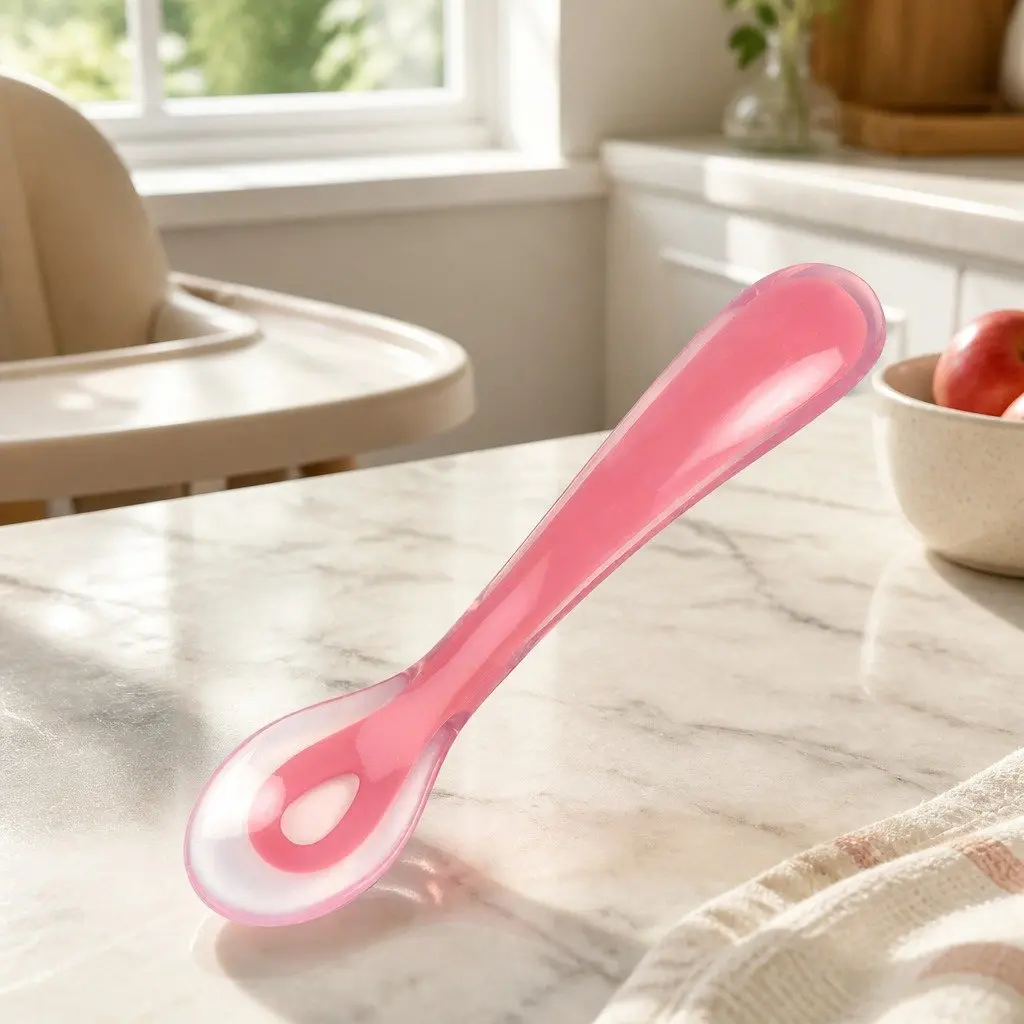 Silicone Suction Divided Plate Spoon Set Pink 2 Piece Non-slip Bottom