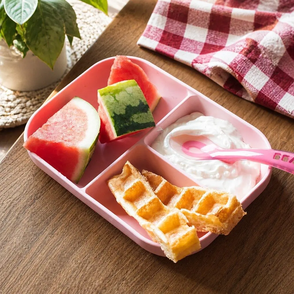 Silicone Suction Divided Plate Spoon Set Pink 2 Piece Non-slip Bottom