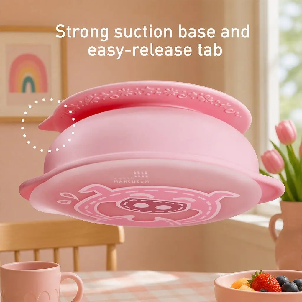 Suction Bowl Green Silicone Toddler Dinnerware Self Feeding with Lid