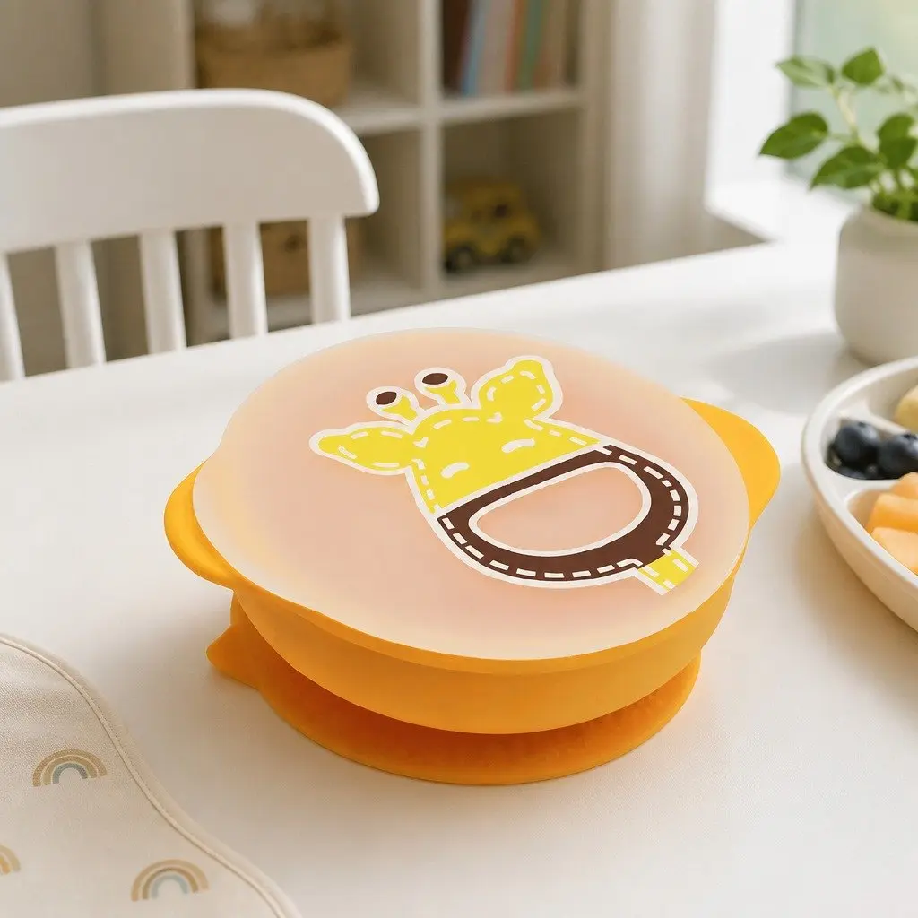 Suction Bowl with Lid Blue 450ml Self Feeding Toddler BPA Free Silicone