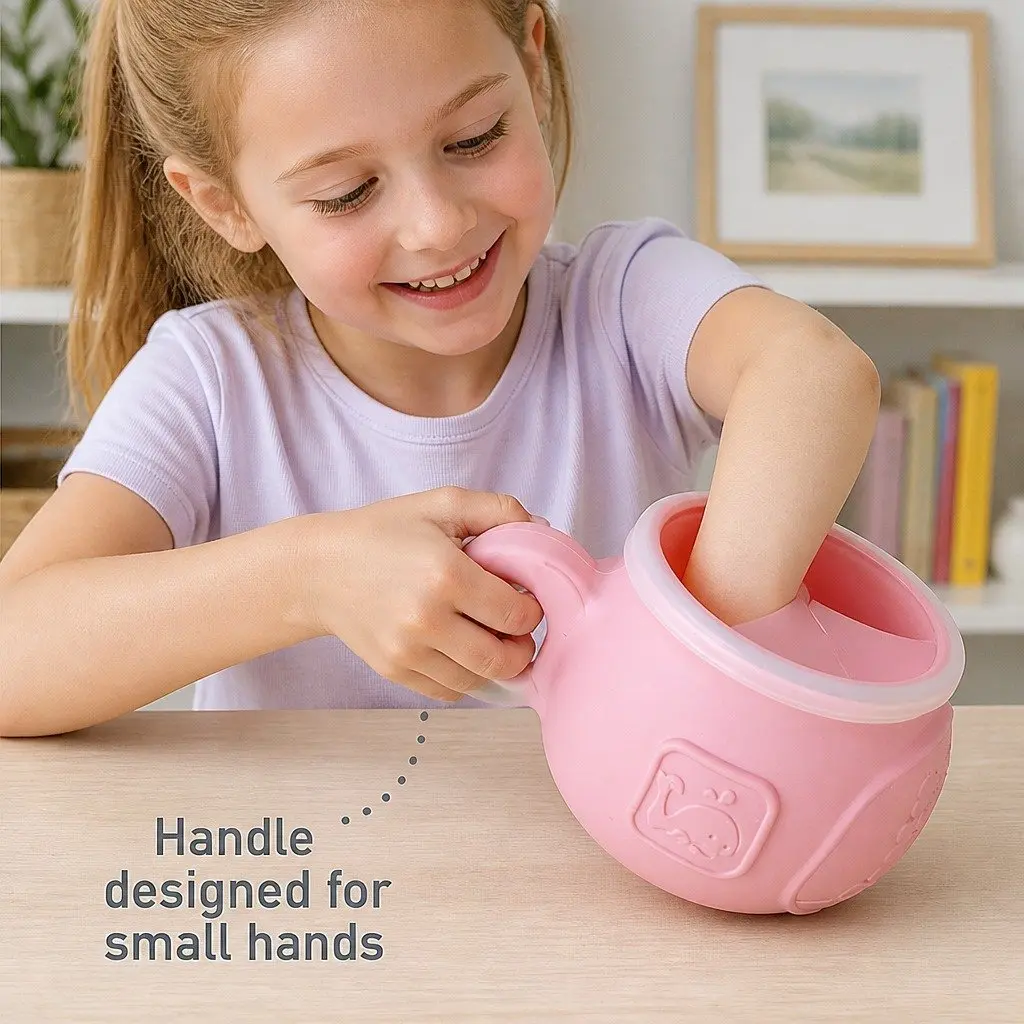Snack Bowl Lucas the Hippo Blue Toddler Feeding Container Secure Lid Handle