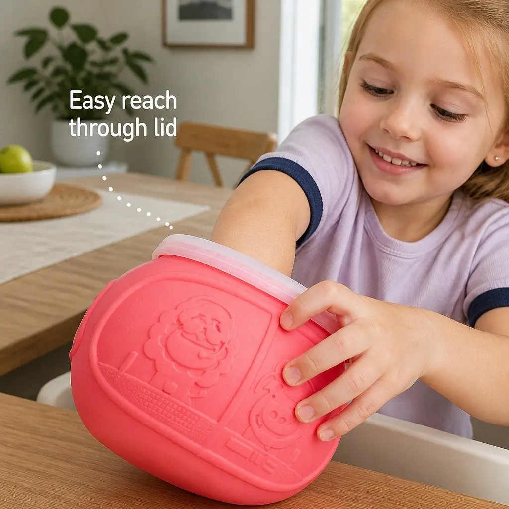 Snack Bowl Lucas the Hippo Blue Toddler Feeding Container Secure Lid Handle