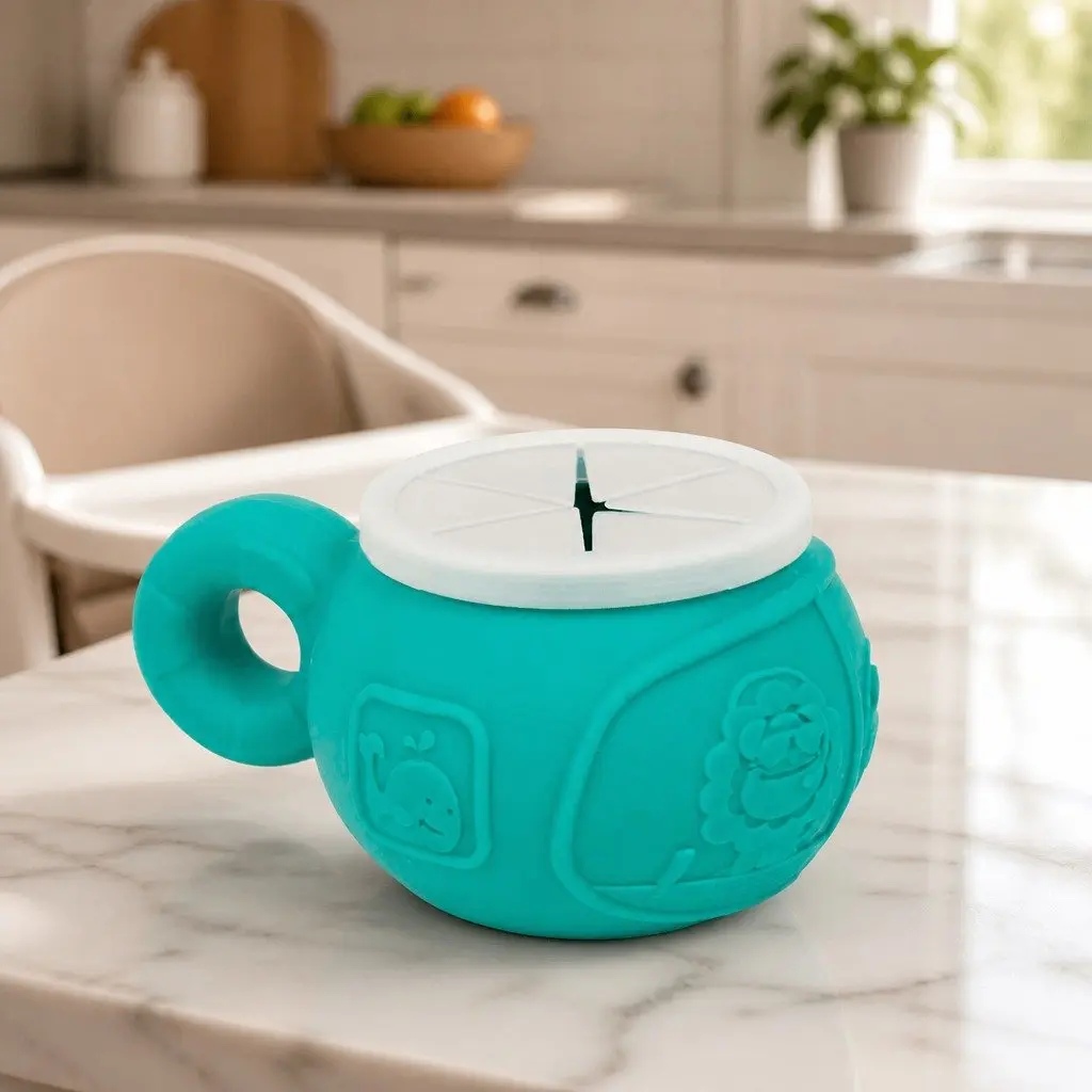 Snack Bowl Green Small Spill-Proof Lid Reach-Through Opening Handle