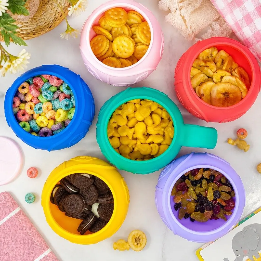 Snack Bowl Green Small Spill-Proof Lid Reach-Through Opening Handle