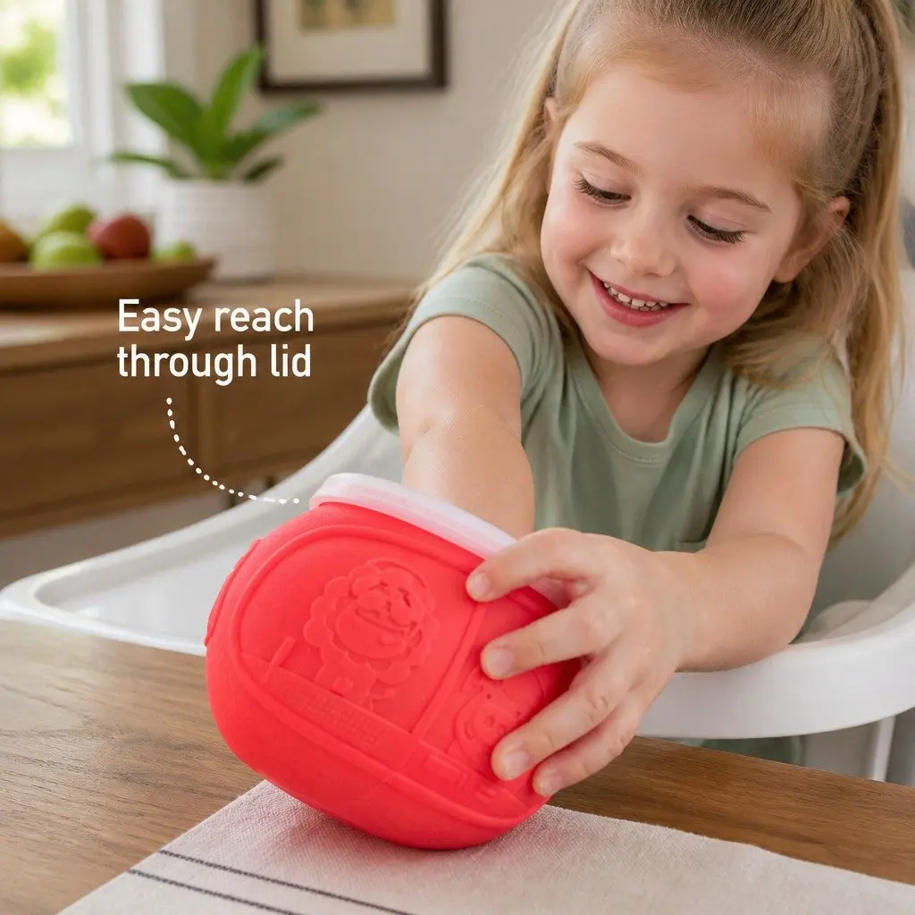 Snack Bowl Green Small Spill-Proof Lid Reach-Through Opening Handle