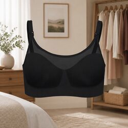 Concise Seamless Nursing Bra - Mesh Scoop Neck - S