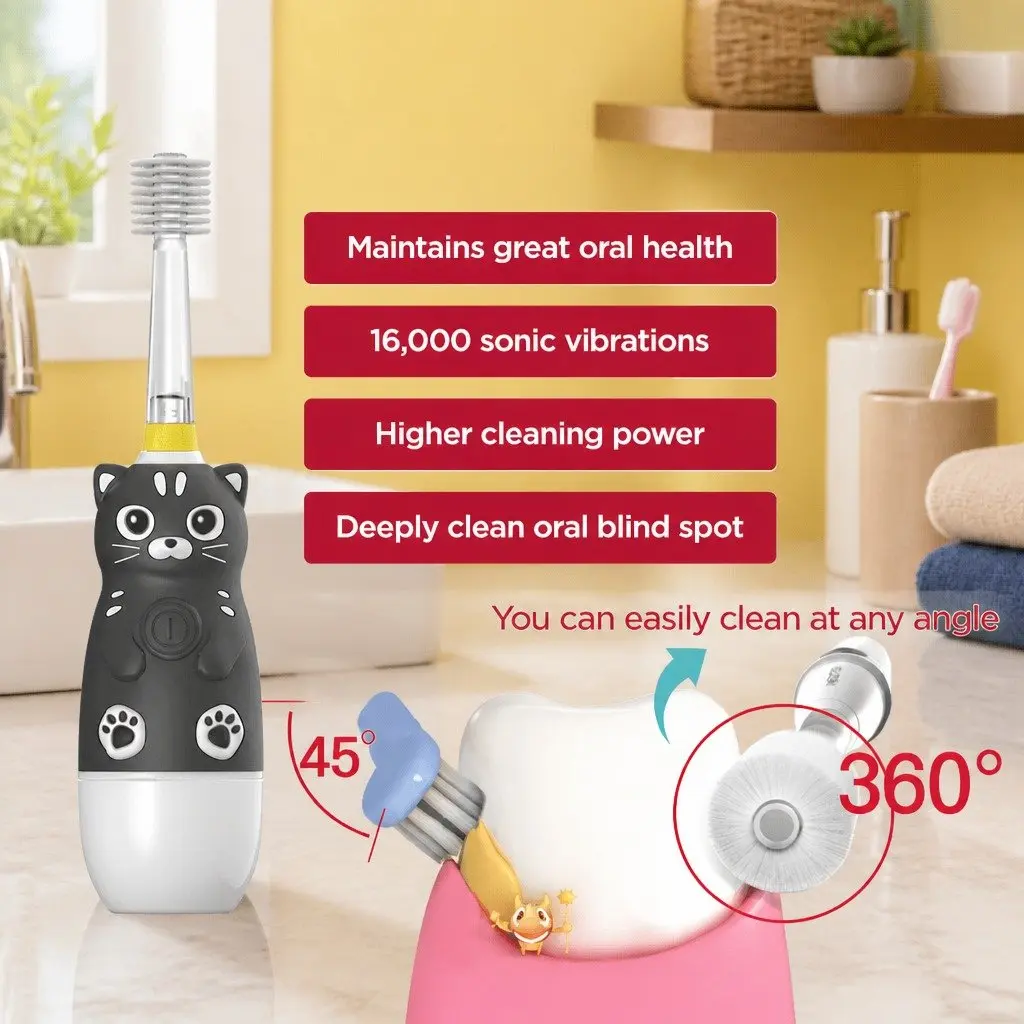 Kids Electric Toothbrush Pink 140mm 360-Degree Sonic with LED Light for Ages 1-4 Years