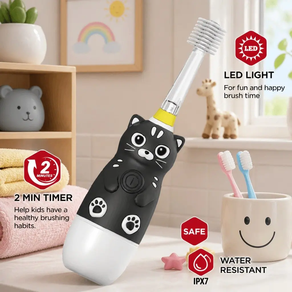 Kids Electric Toothbrush Pink 140mm 360-Degree Sonic with LED Light for Ages 1-4 Years