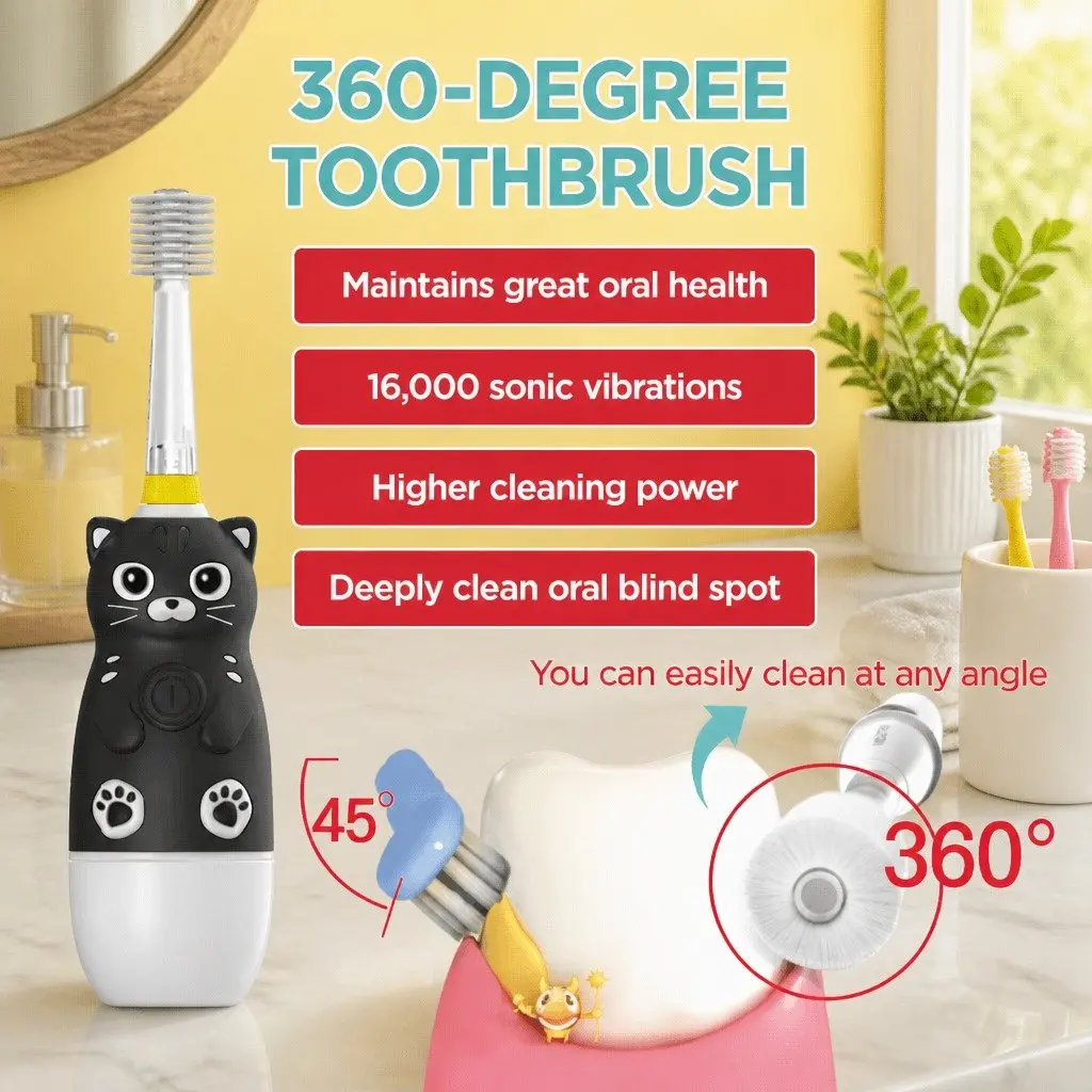 Kids Electric Toothbrush Blue 140mm 360-Degree Sonic Cleaning LED Light Auto-Off Timer