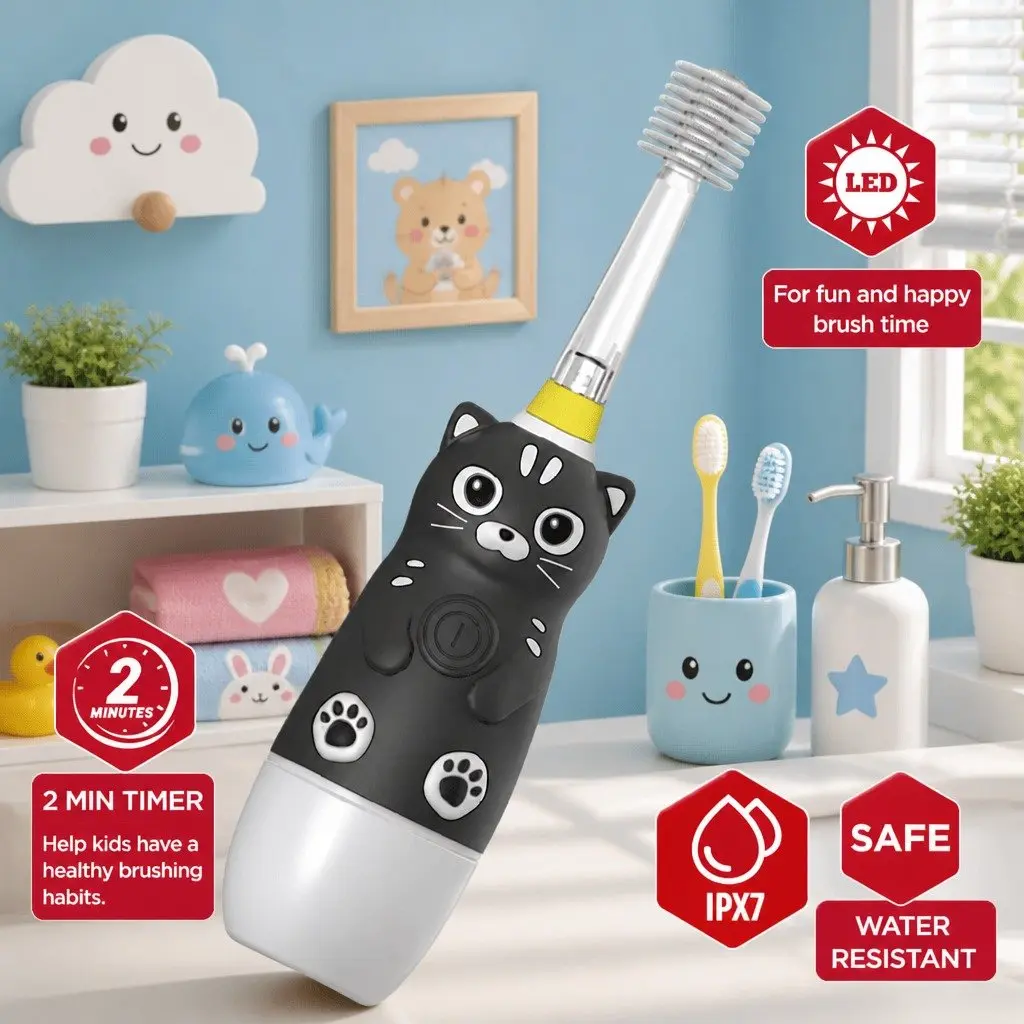 Kids Electric Toothbrush Blue 140mm 360-Degree Sonic Cleaning LED Light Auto-Off Timer