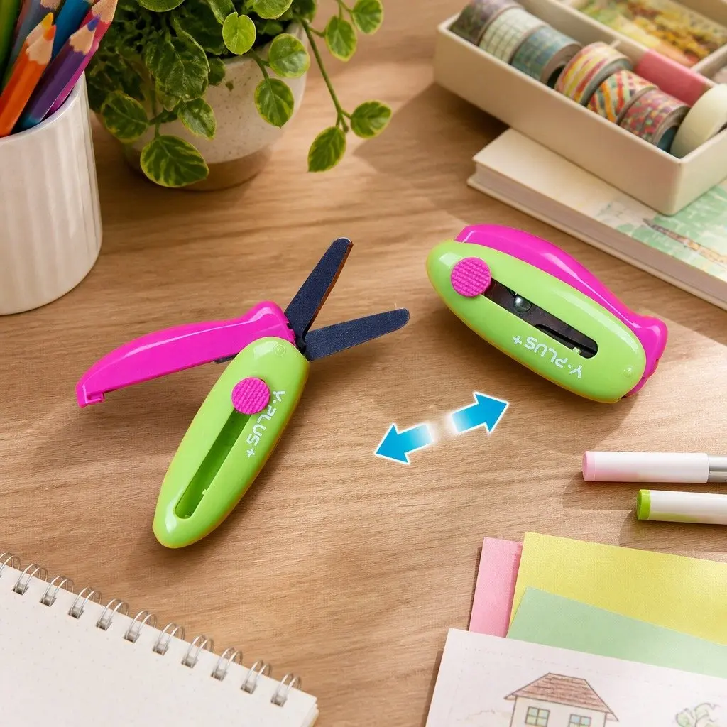 Spring-Action Pocket Scissors Kids Crafts Round Curved Blade Retractable Safe