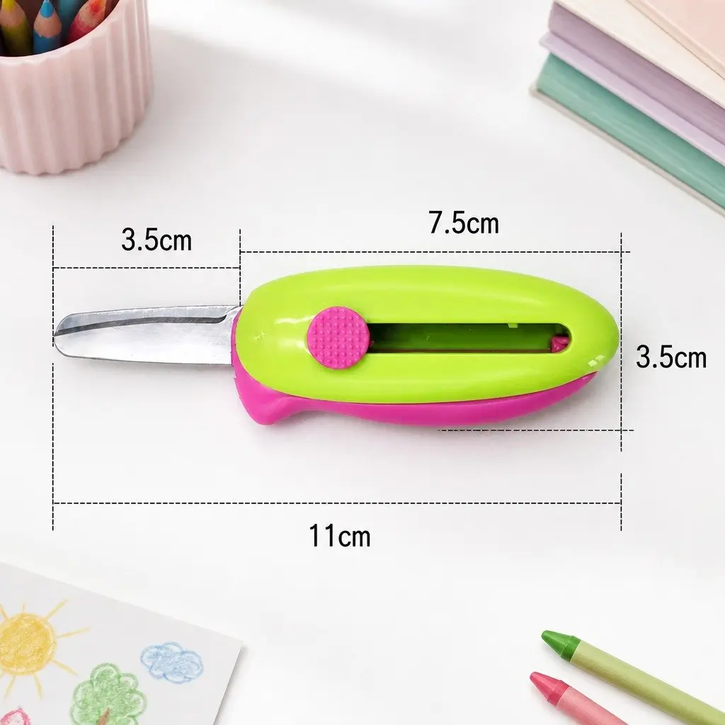 Spring-Action Pocket Scissors Kids Crafts Round Curved Blade Retractable Safe