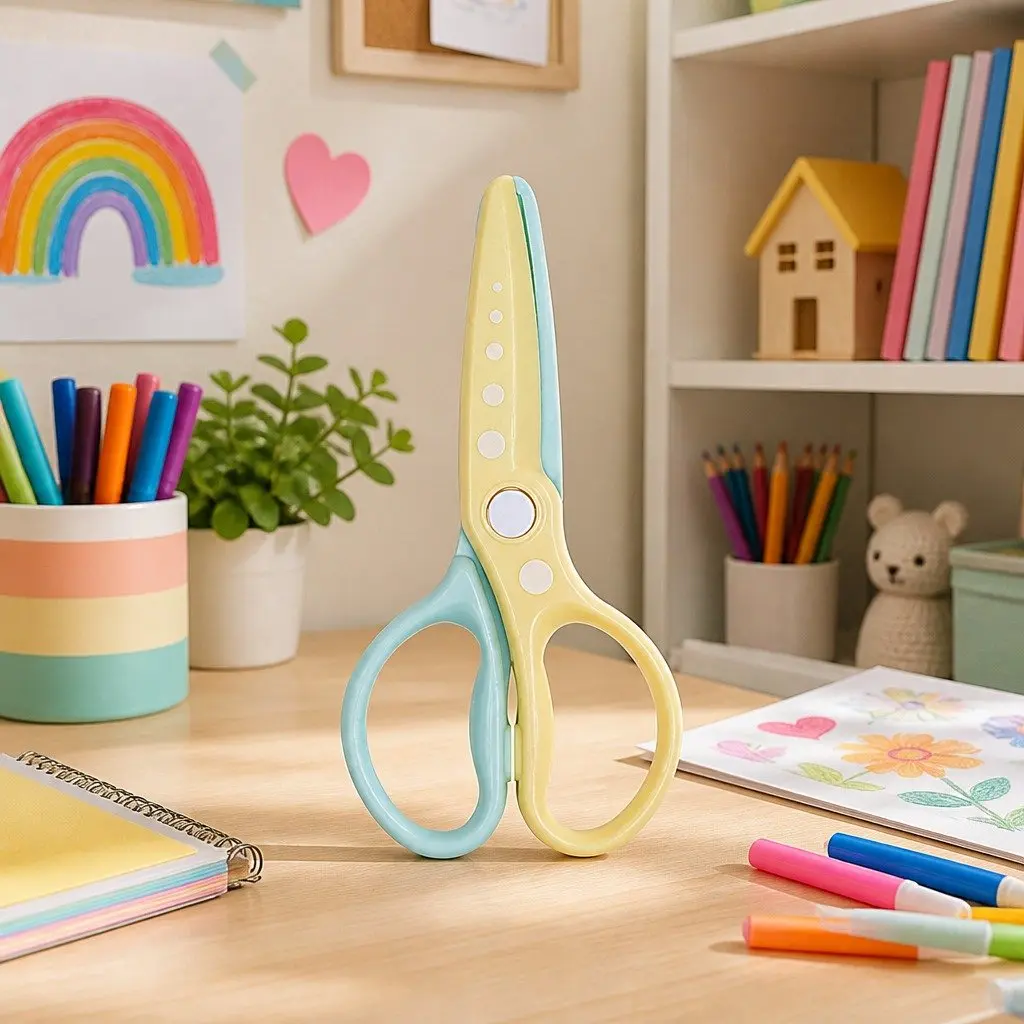 Children's Safety Scissors Curved Blade Multi Color 17cm Safe Cutting Tool for Kids Arts and Crafts