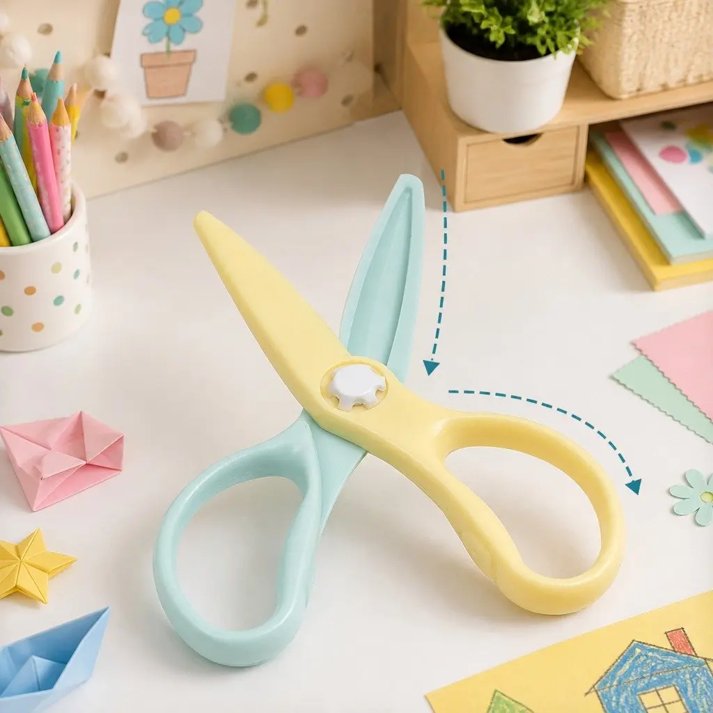 Children's Safety Scissors Curved Blade Multi Color 17cm Safe Cutting Tool for Kids Arts and Crafts