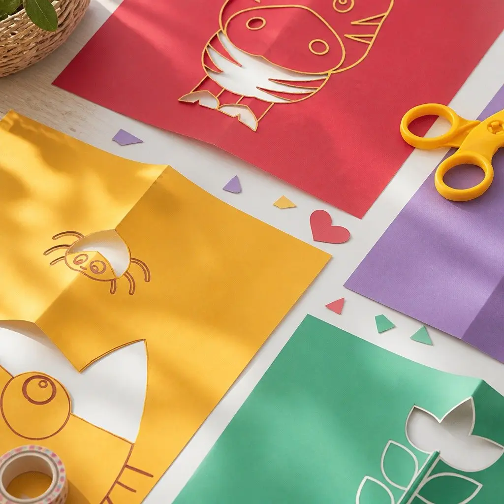 Paper Cutting and Origami Activity Set Flower Pattern 60 Piece DIY Craft Kit
