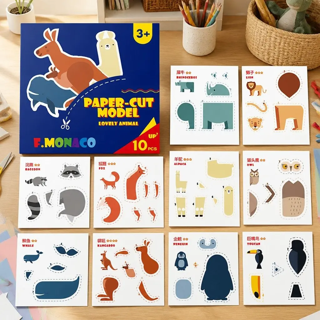 Children's Paper Cutting Craft Kit Colorful Animal Flower Templates Fine Motor Skills