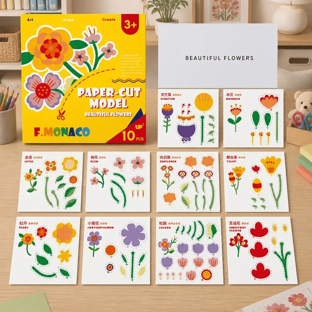 Children's Paper Cutting Craft Kit Colorful Animal Flower Templates Fine Motor Skills