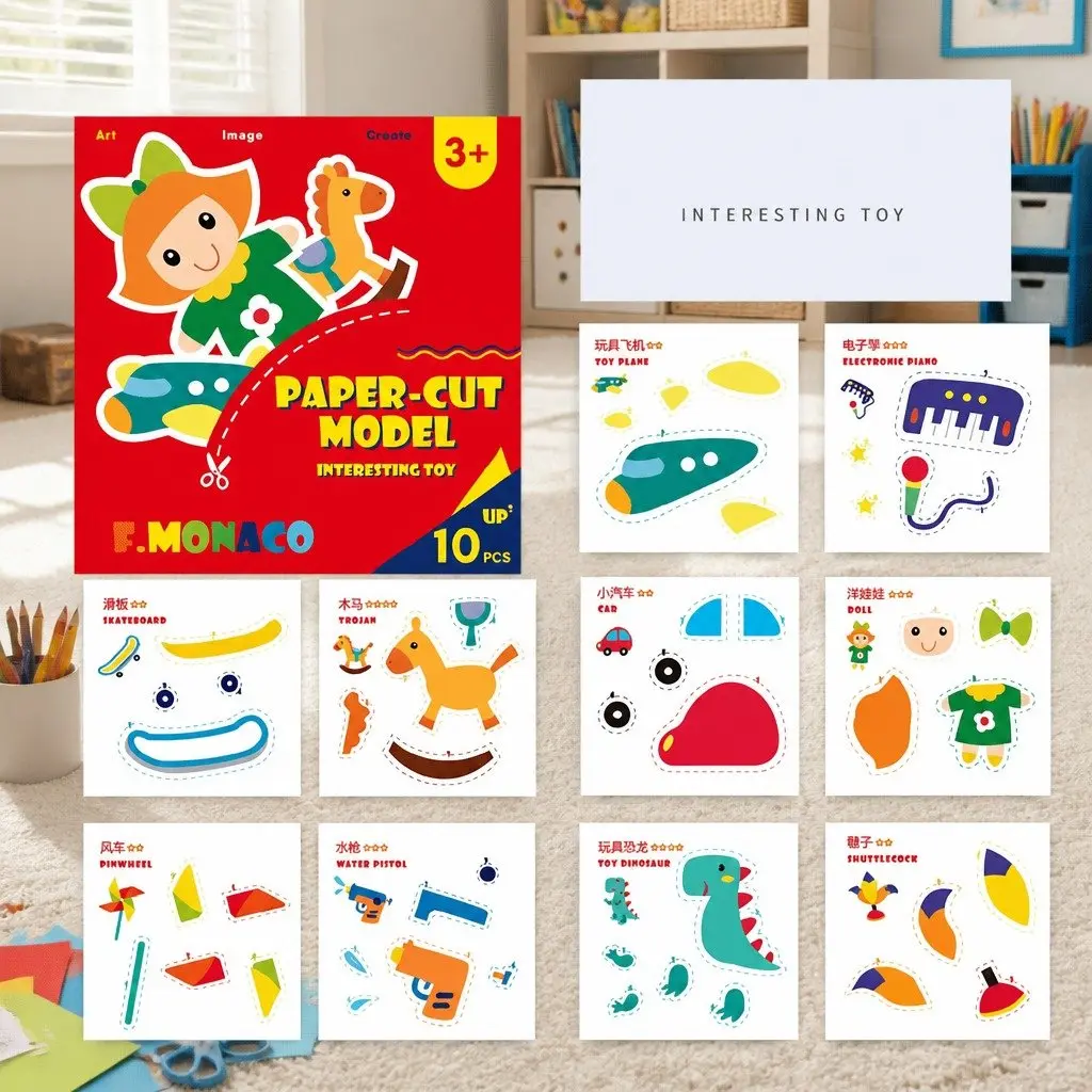 Children's Paper Cutting Kit Colourful Templates Safe Scissors Craft Activity
