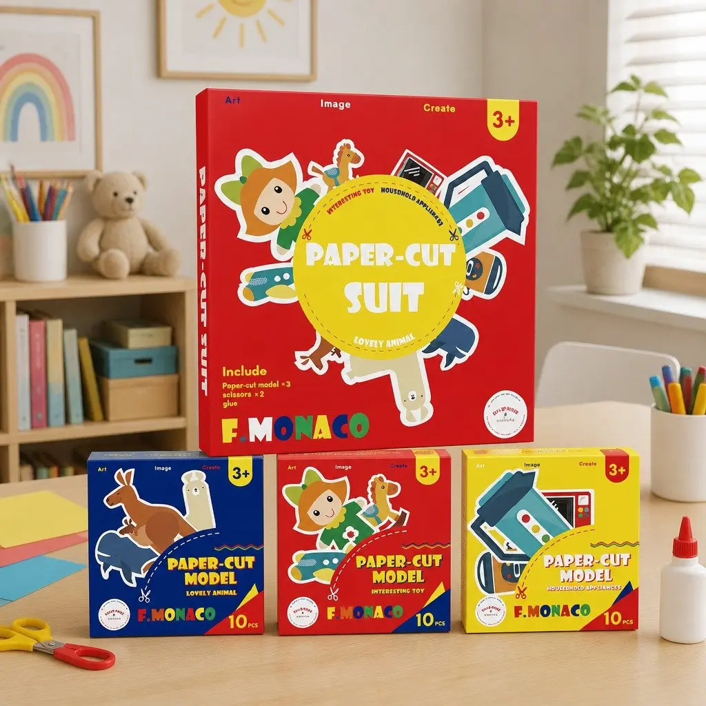 Children's Paper Cutting Kit Colourful Templates Safe Scissors Craft Activity