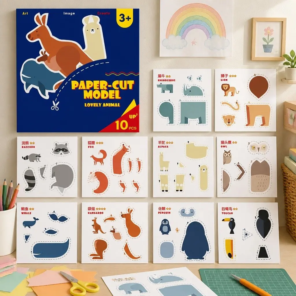 Children's Paper Cutting Craft Kit Multicolour Safe Scissors Multiple Templates