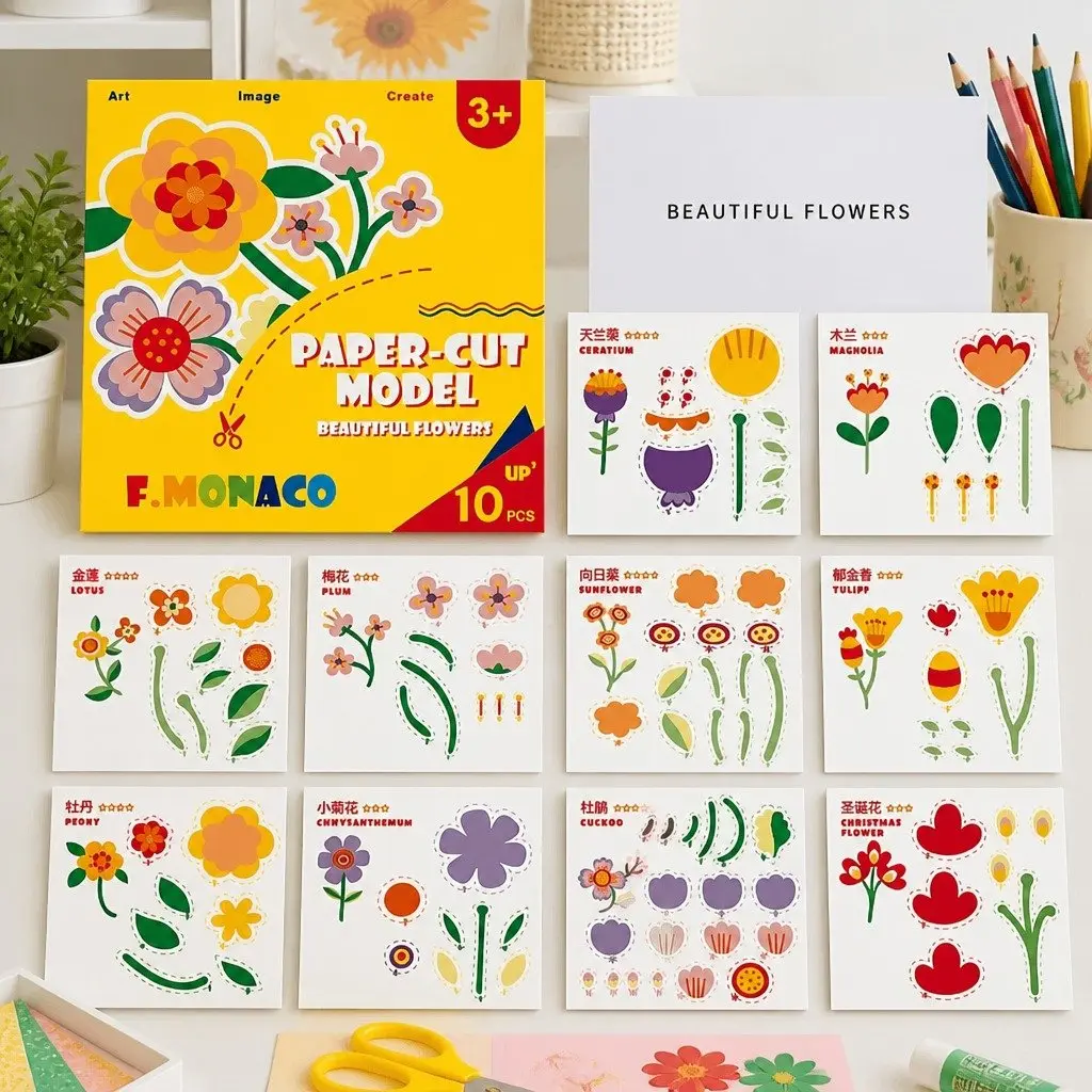 Children's Paper Cutting Craft Kit Multicolour Safe Scissors Multiple Templates