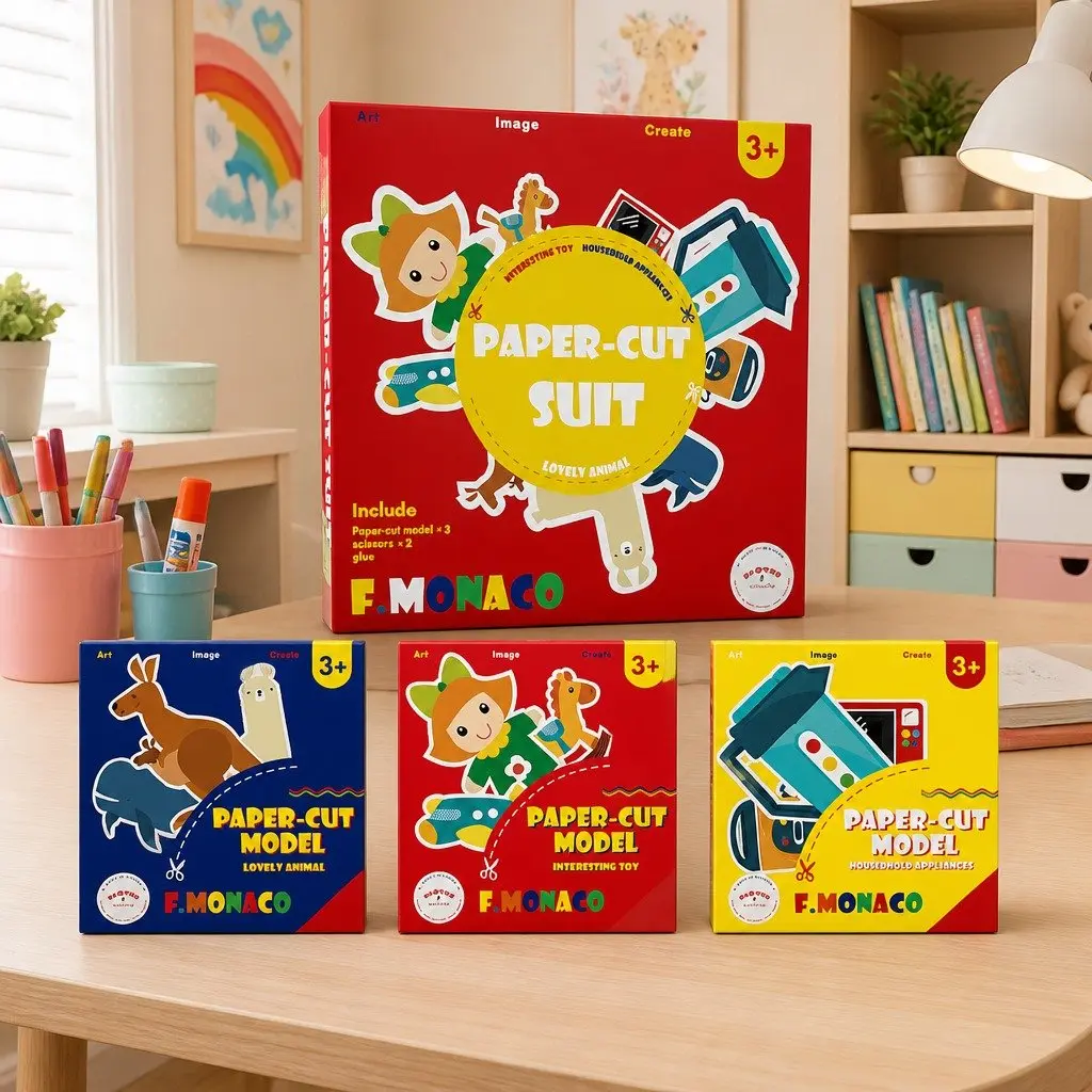Children's Paper Cutting Craft Kit Multicolour Safe Scissors Multiple Templates