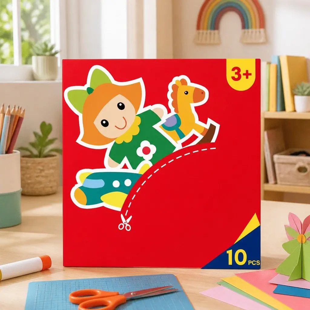 Children's Paper Cutting Kit Colorful Pre-Cut Templates Rounded-Edge Scissors Creative Craft Activity