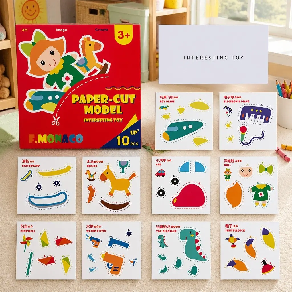 Children's Paper Cutting Kit Colorful Pre-Cut Templates Rounded-Edge Scissors Creative Craft Activity