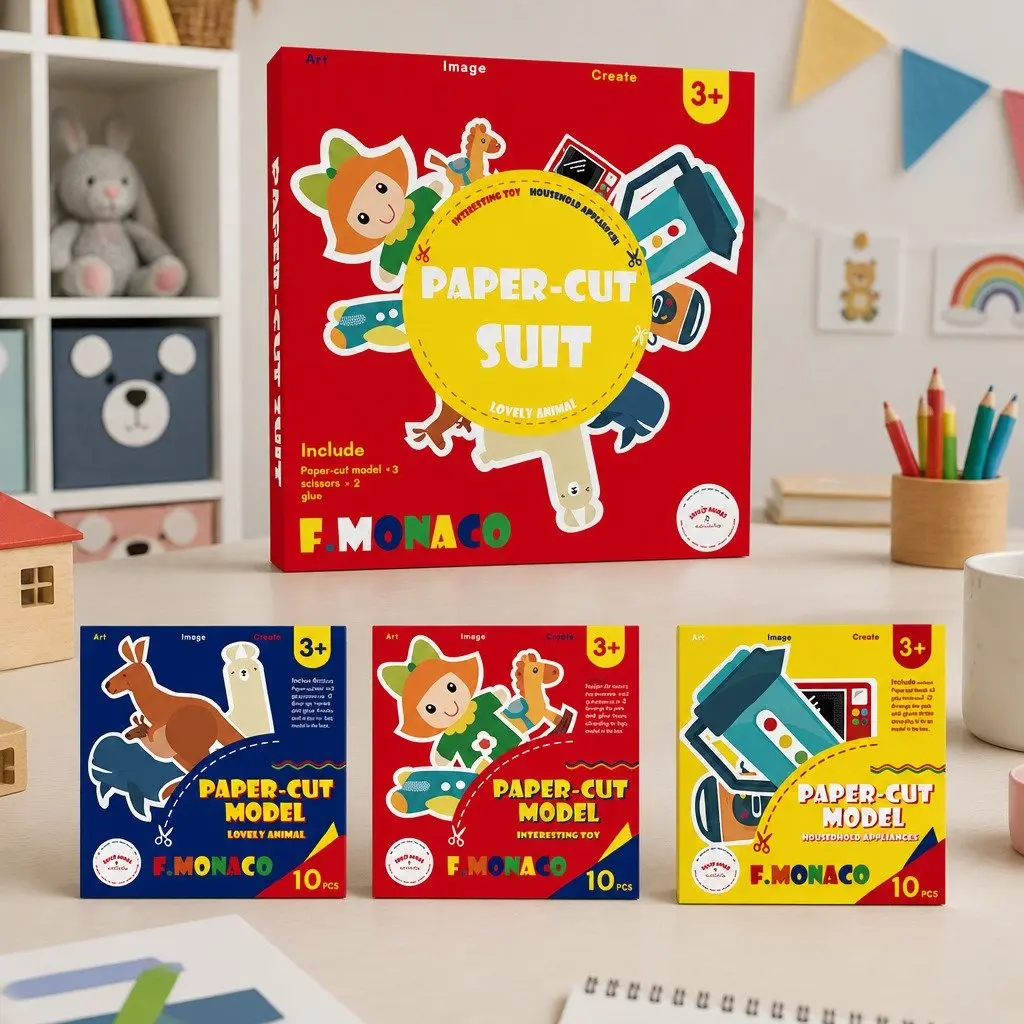 Children's Paper Cutting Kit Colorful Pre-Cut Templates Rounded-Edge Scissors Creative Craft Activity