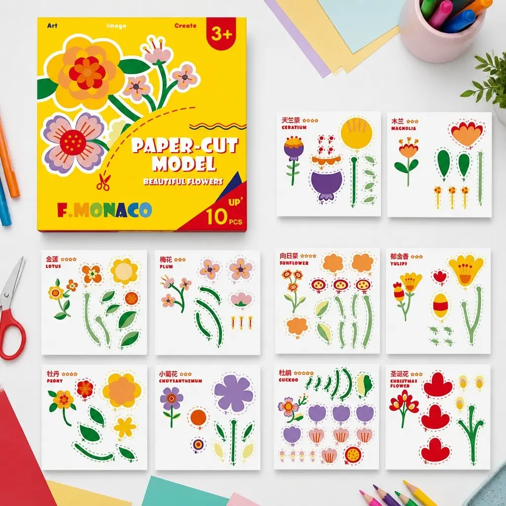 Paper Cut Craft Set 3 Pack Food Flower Outdoor Theme Educational Activity