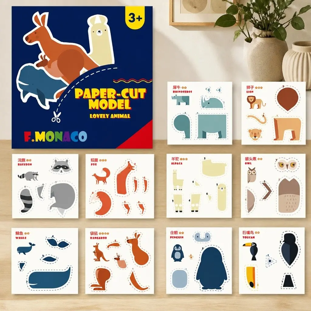 Kids Craft Paper Cut Set Themed 3 Pieces Educational Creative Activity