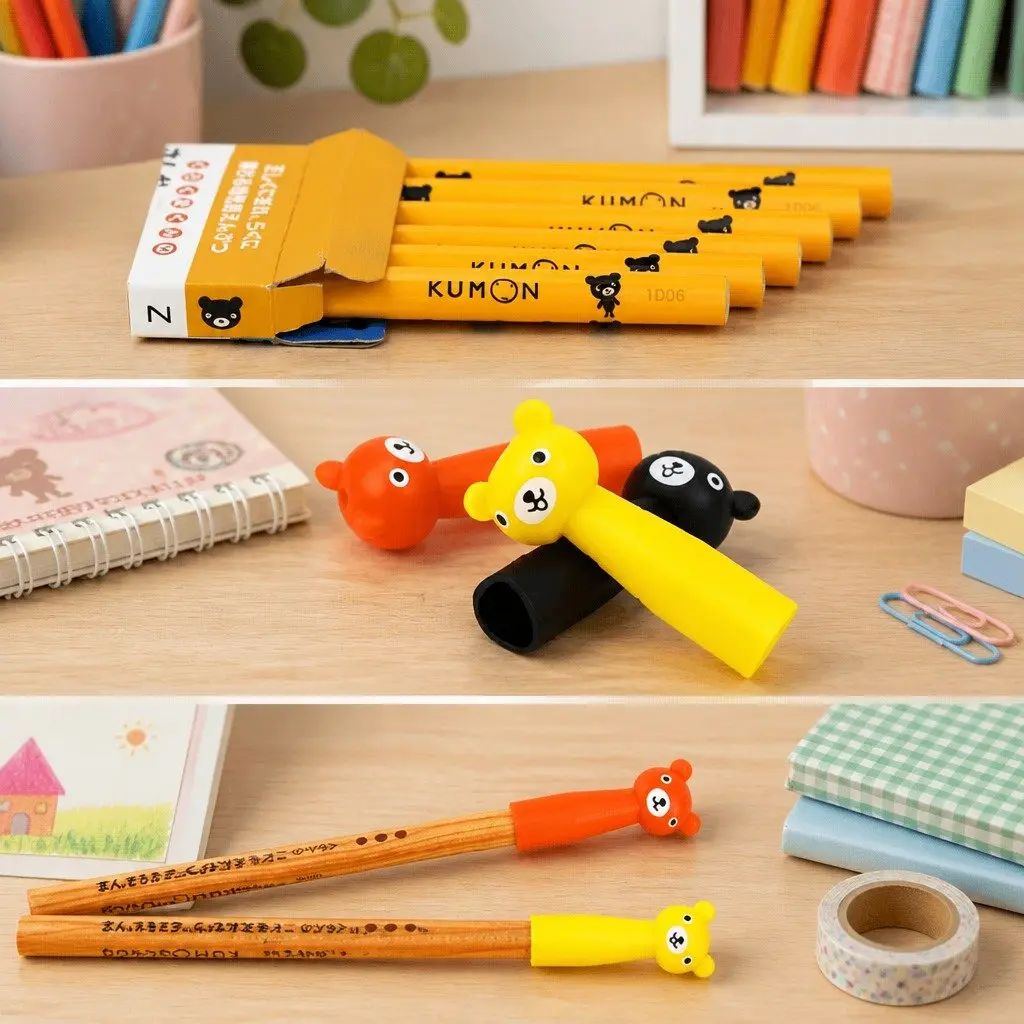 Kids Pencil Cap Extension Grip Bear Design Writing Aid for Children 3Pcs