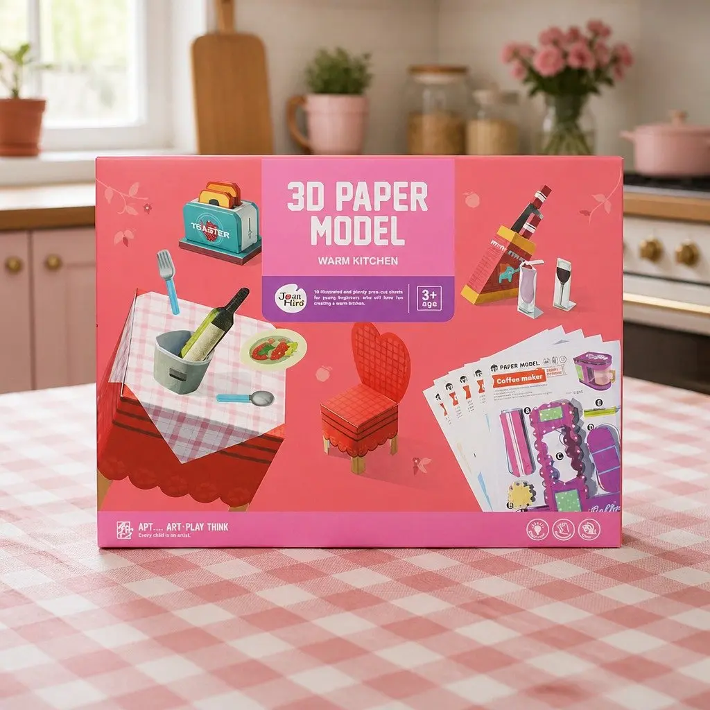 3D Paper Model Playset Warm Kitchen Interactive Building Toy Ages 5+