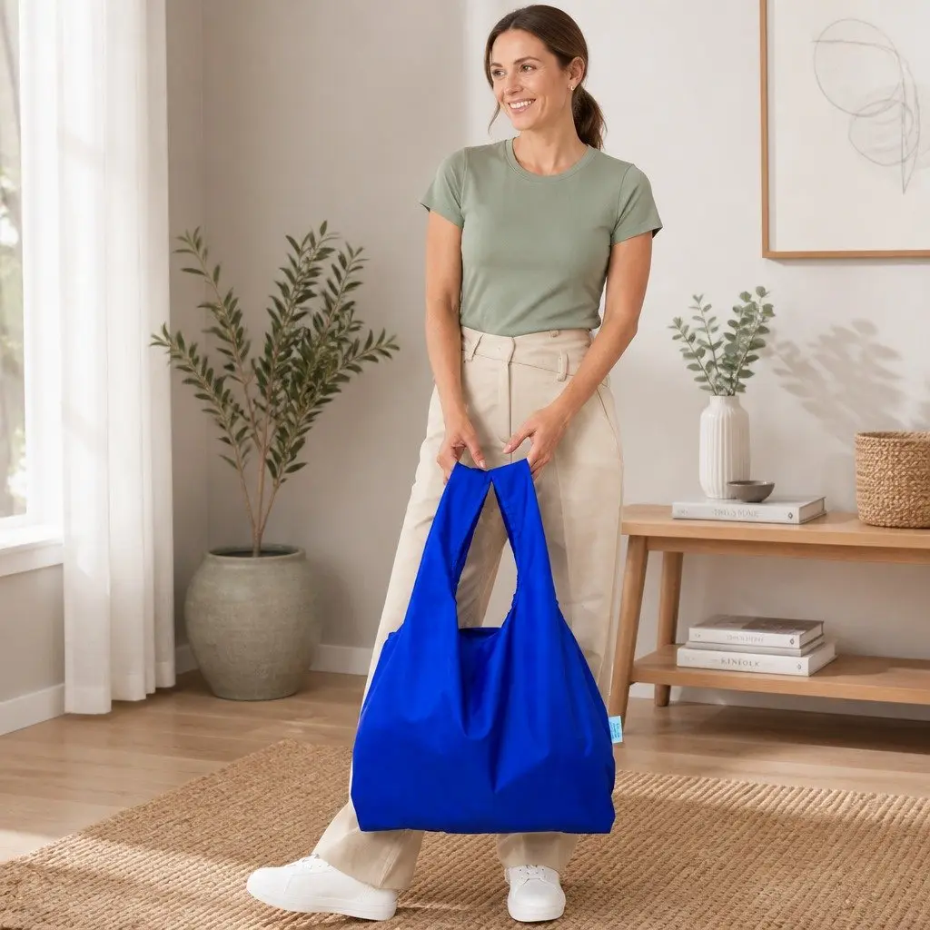 Reusable Shopping Bag Sapphire Blue Medium Foldable Grocery Tote Recycled