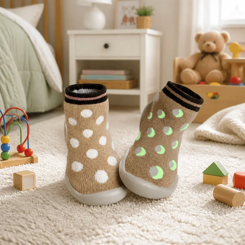 Kids Slipper Socks Glow in the Dark Size 18-19 Soft Flexible Non-slip Sole Machine Washable