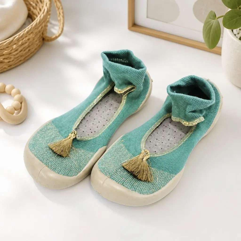 Kids Slipper Socks Blue Size 30-31 Non-Slip Indoor Comfort Soft