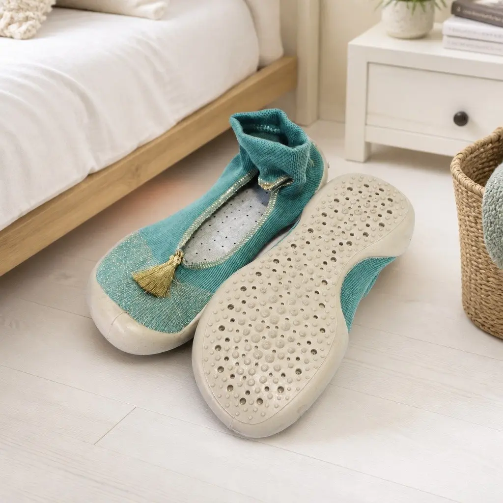 Kids Slipper Socks Blue Size 30-31 Non-Slip Indoor Comfort Soft