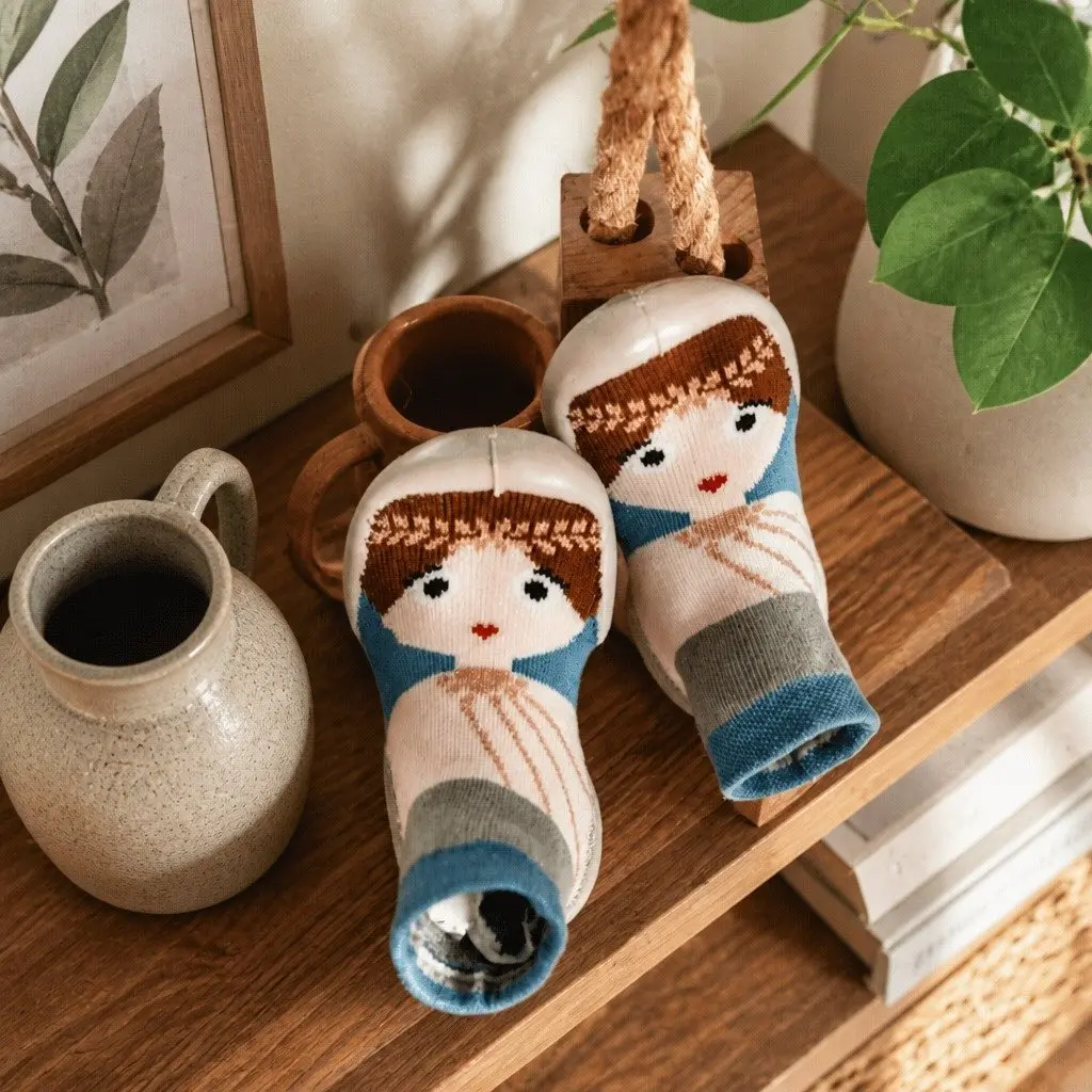 Kids Slipper Socks Blue Size 24-25 Soft Breathable Non-Slip Indoor Outdoor Comfort