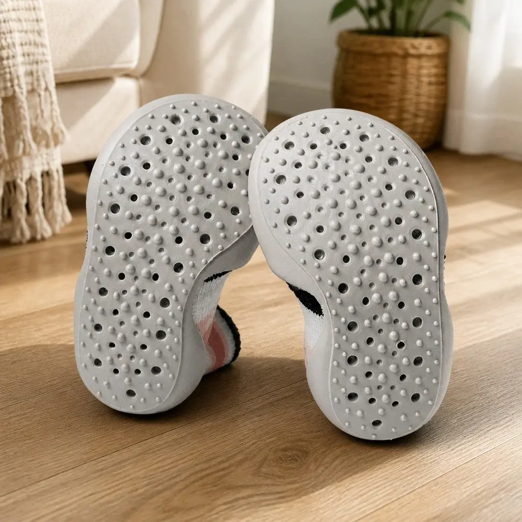 Slipper Socks Kids Warm Heart Size 28-29 Machine Washable Breathable Sole