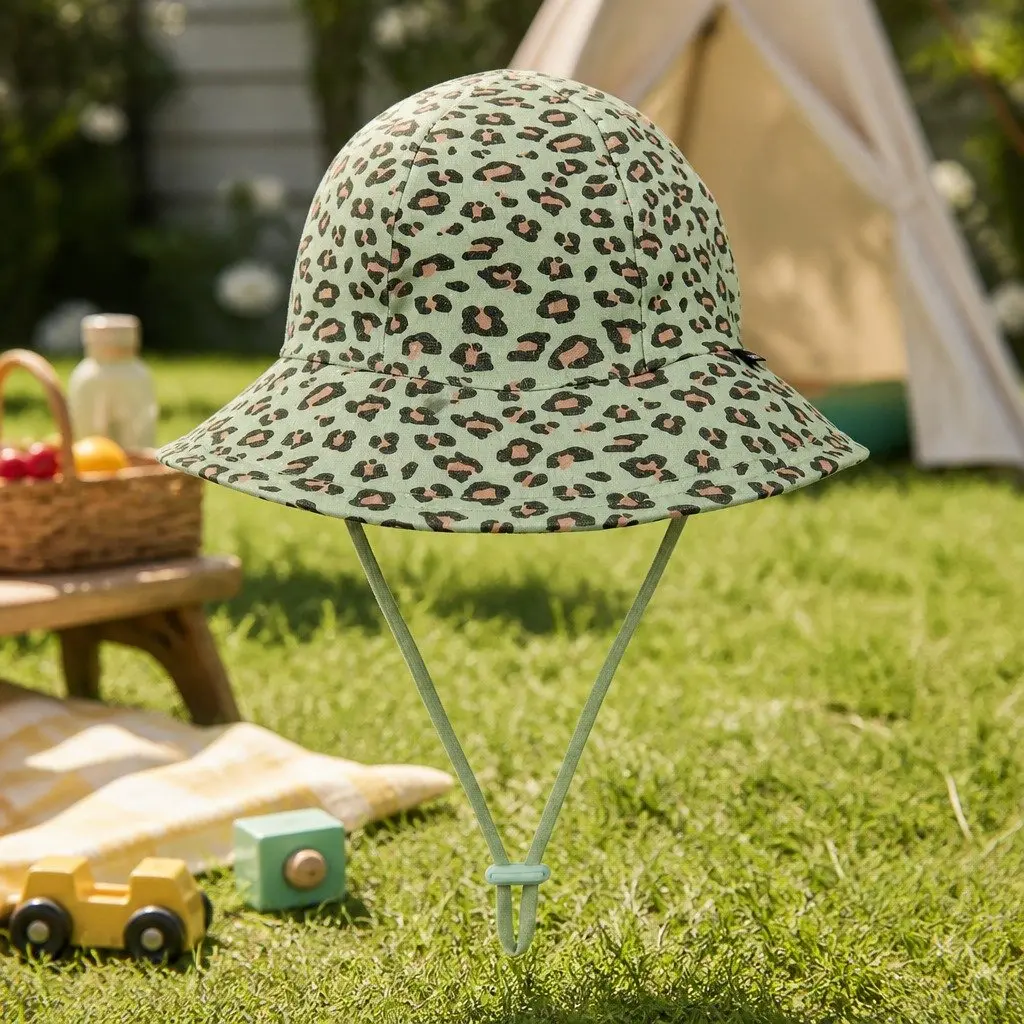 Kids Bucket Hat Leopard Print L UPF50+ Sun Protection Ponytail Opening Anti-Flop Brim