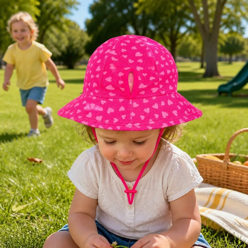 Kids Bucket Hat Pink Large UPF50+ Sun Protection Anti-Flop Brim