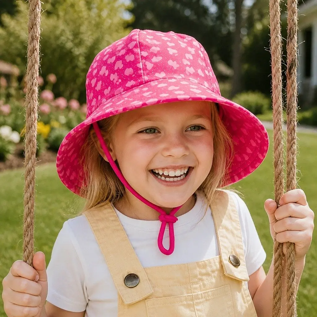 Kids Bucket Hat Pink Large UPF50+ Sun Protection Anti-Flop Brim
