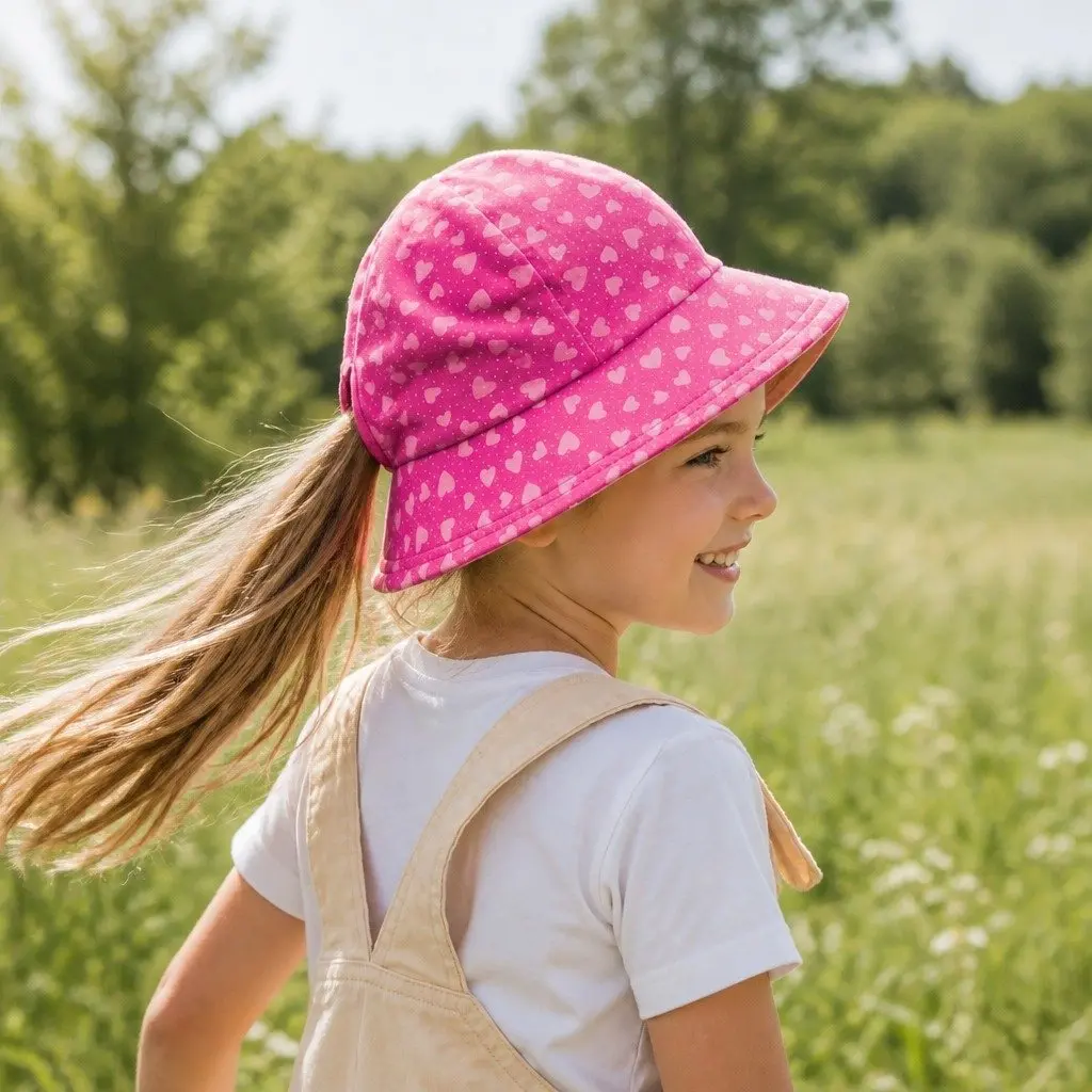 Kids Bucket Hat Pink Large UPF50+ Sun Protection Anti-Flop Brim
