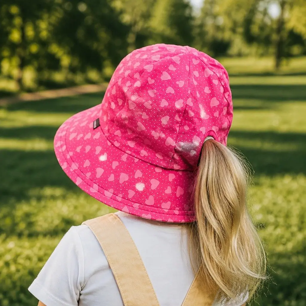 Kids Bucket Hat Pink Large UPF50+ Sun Protection Anti-Flop Brim