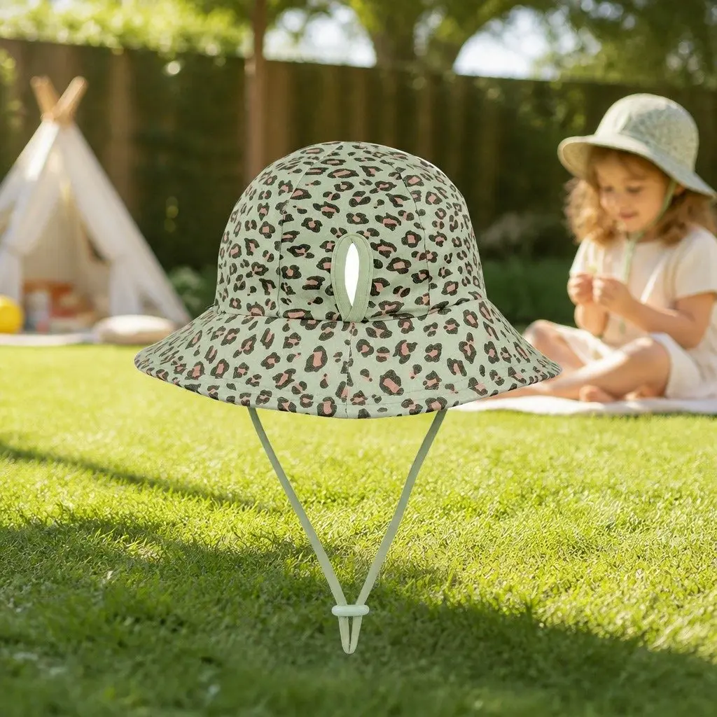Kids Bucket Hat Leopard Print XXL UPF50+ Sun Protection Anti-Flop Brim Stretch Chin Strap