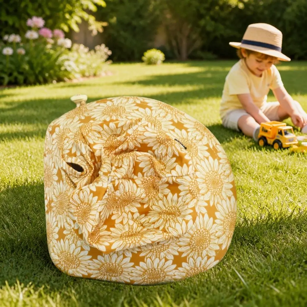 Kids Sun Hat Sunflower Print XL Wide Brim UPF 50+ Protection