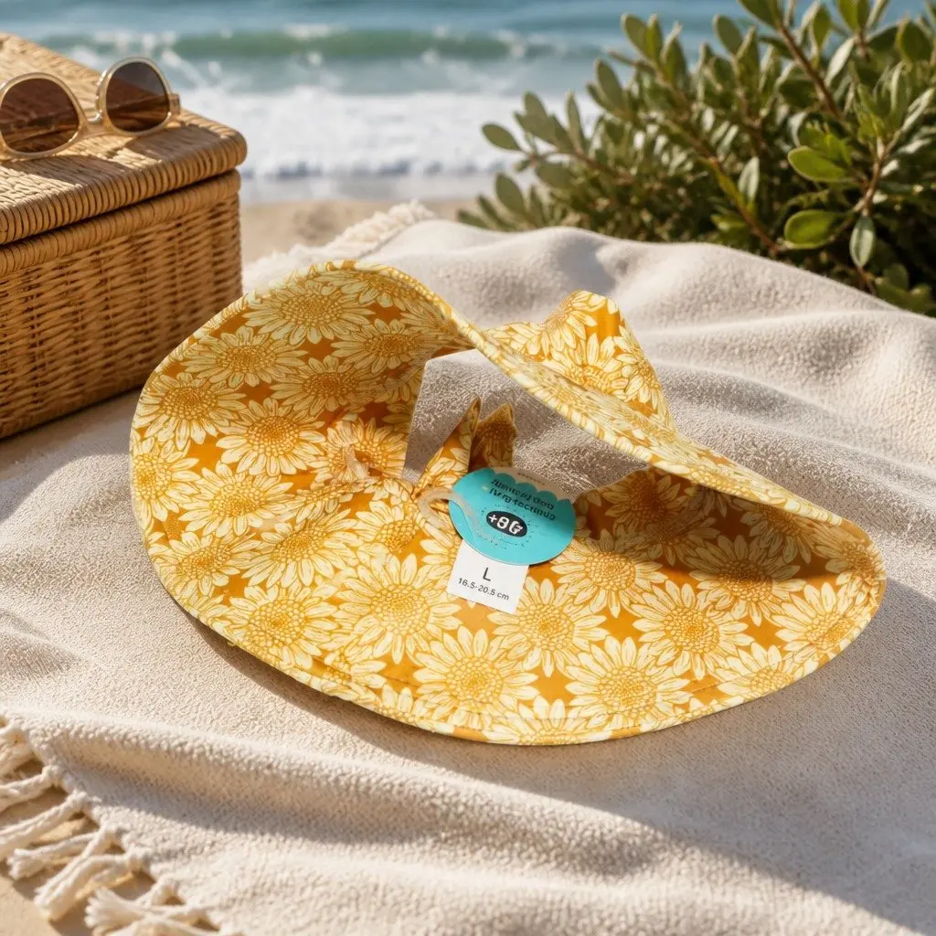 Kids Sunhat Sunflower Wide Brim Lightweight Adjustable Chin Strap Outdoor